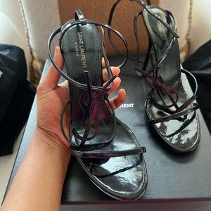 Authentic Saint Laurent Cassandra Heels Patent Black Leather Size EU 40